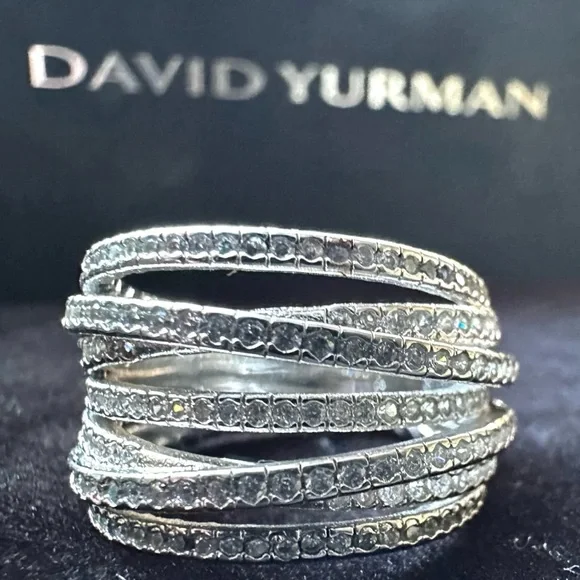 David Yurman Silver Diamond Ring - Picture 1 of 6